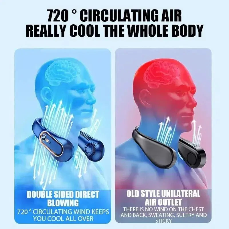 Portable neck fan, cooling neck fan, portable rechargeable, powered by 5200mAh battery, 4-speed hands-free bladeless neck fan, U