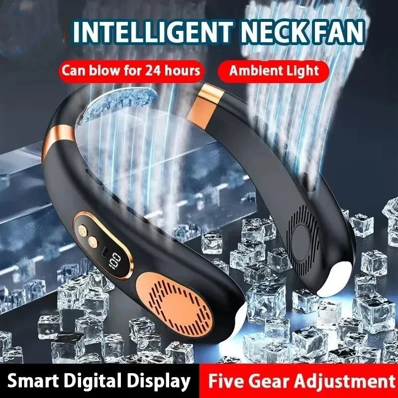 8000mAh USB Hanging Neck Fan Portable Bladeless Mini Rechargeable Mute LED Digital Display Electric Air Cooler Handheld
