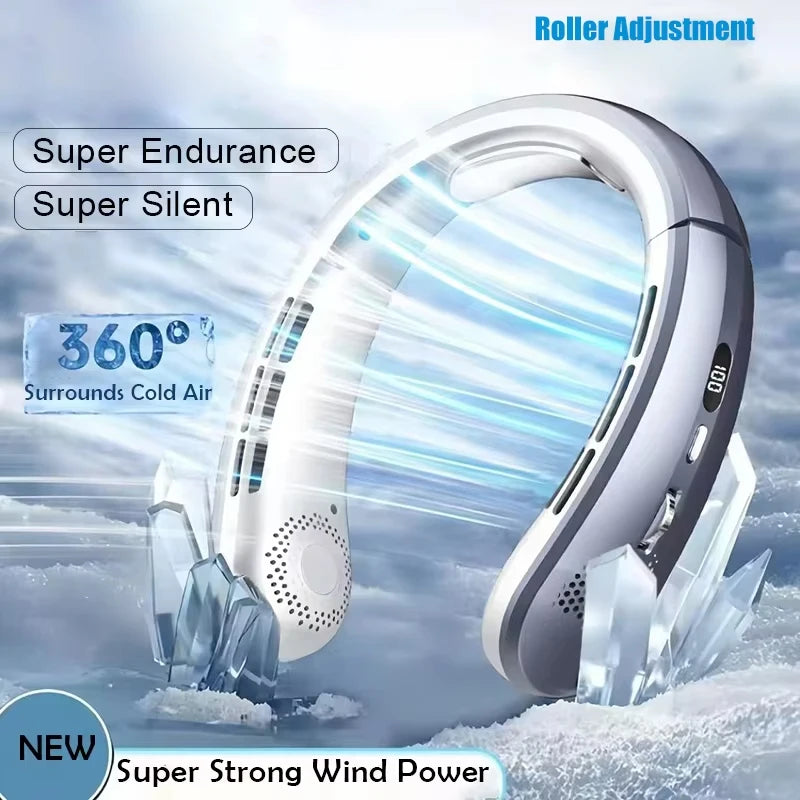 8000mAh USB Hanging Neck Fan Portable Bladeless Mini Rechargeable Mute LED Digital Display Electric Air Cooler Handheld